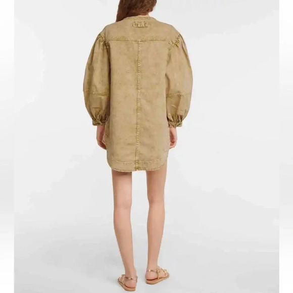 Ulla Johnson Wesley Cotton Denim Tunic Mini Dress 0 Oasis Khaki Balloon Sleeve - Picture 2 of 15